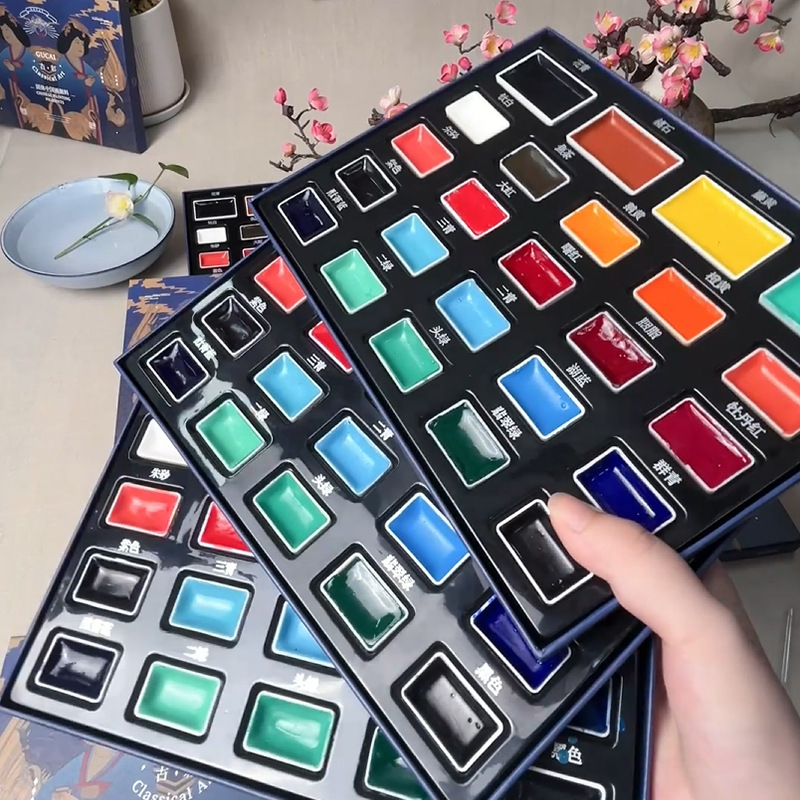 24-color Solid Chinese Paintin - Watercolor Paint Set Solid Pigment 评论和价格