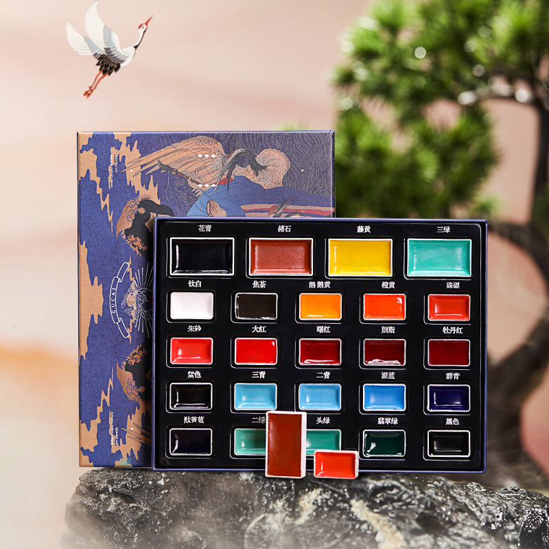 24-color Solid Chinese Paintin - Watercolor Paint Set Solid Pigment 评论和价格