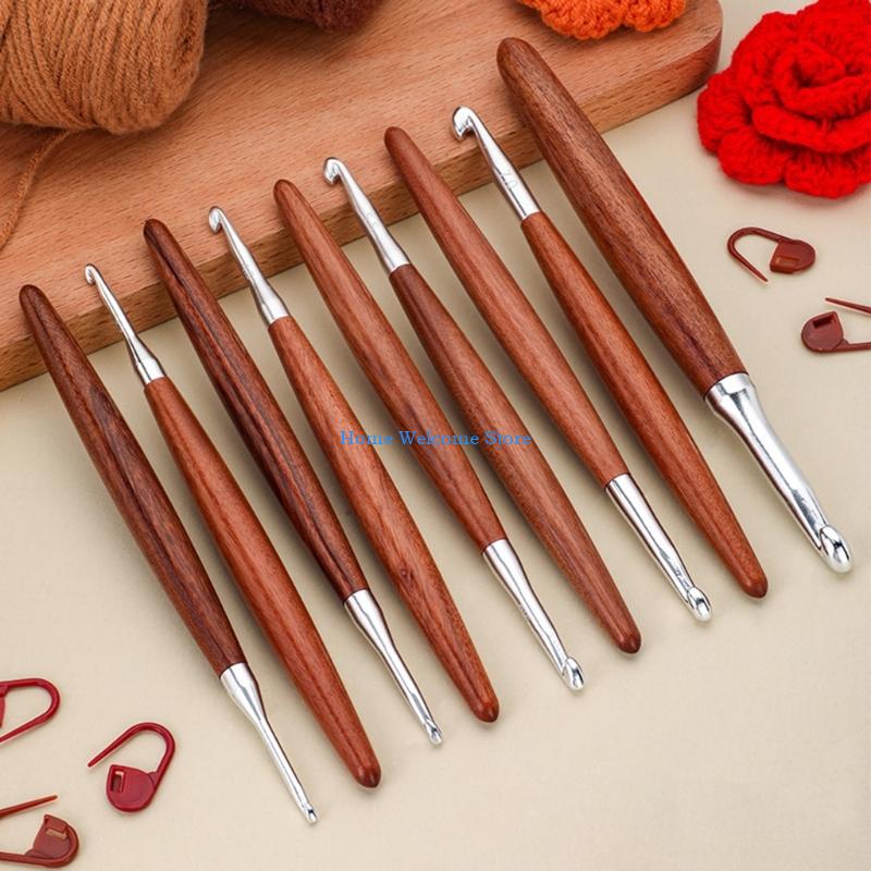 F68E 8Pcs Wooden Handle Croche - Wooden Crochet Hooks Ergonomic Handle 评论和价格